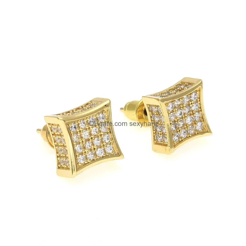  mens jewelry stud earrings hip hop cubic zirconia diamond fashion copper white gold filled crystal earring