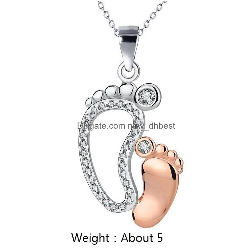 fashion baby birthday foot necklace copper shining cute cubic zircon pendant mothers day family jewelry holiday gifts