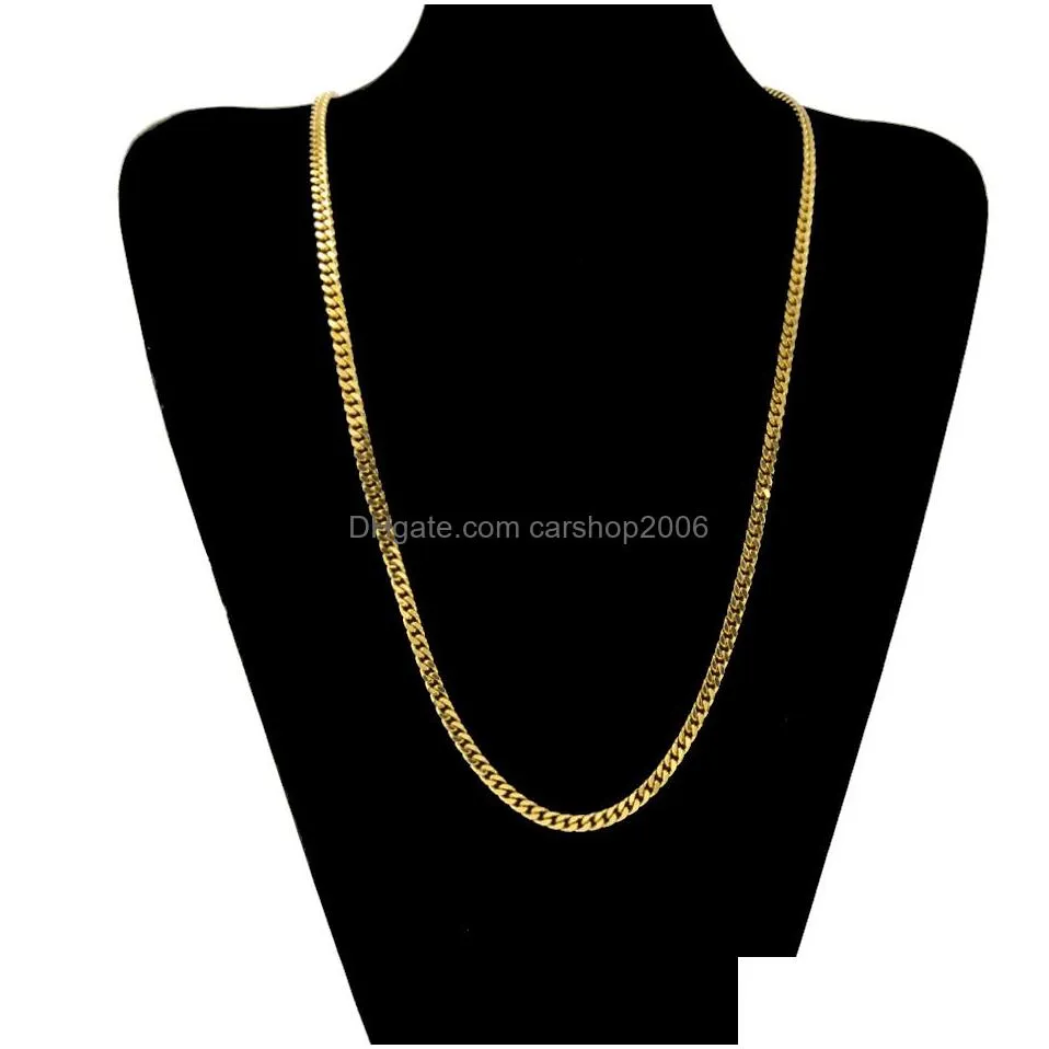 2.5mm/5mm mens 14k gold plated solid cuban curb link chain stainless steel neckalces hip hop jewelry