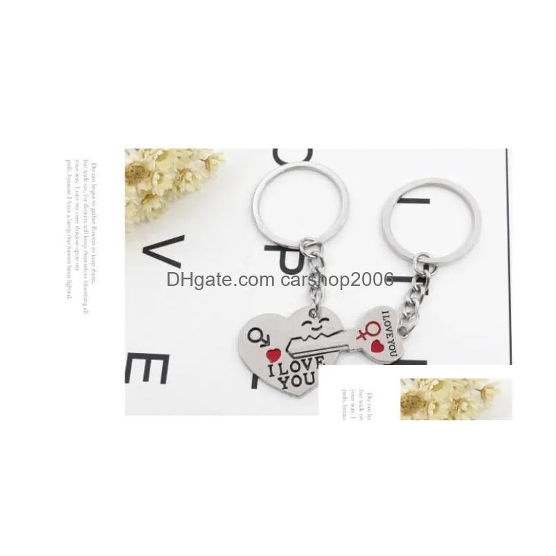 2pcs set alloy heart keychain i love you couple key chain lovers pendant key ring keychains for girls and boys 