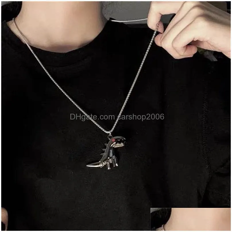 fashion hiphop dinosaur pendant necklaces for men women creative silve black stainless steel chain necklace jewelry gift