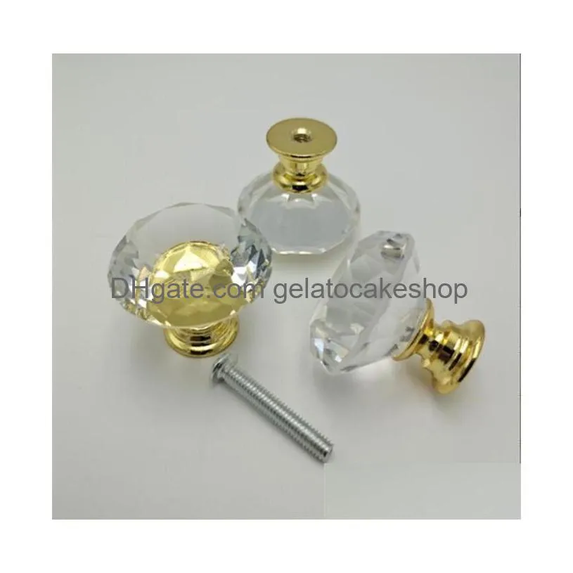 30mm diamond crystal glass door knobs drawer cabinet furniture handle knob screw furniture accessories