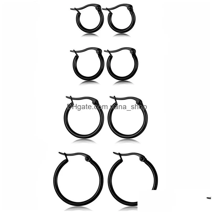 sale round hoop earring for women girls stianless stee silver black round dangle earring fashion jewelry gift