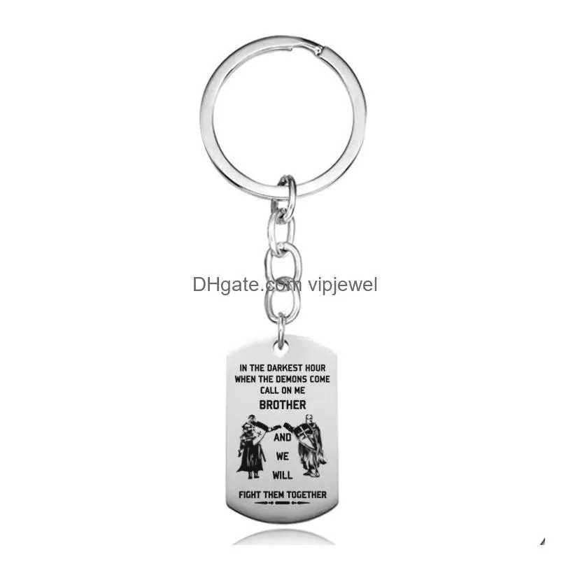  stainless steel keychain brother keychain in the darkest hour when the demons come fight them together key ring gifts for friends