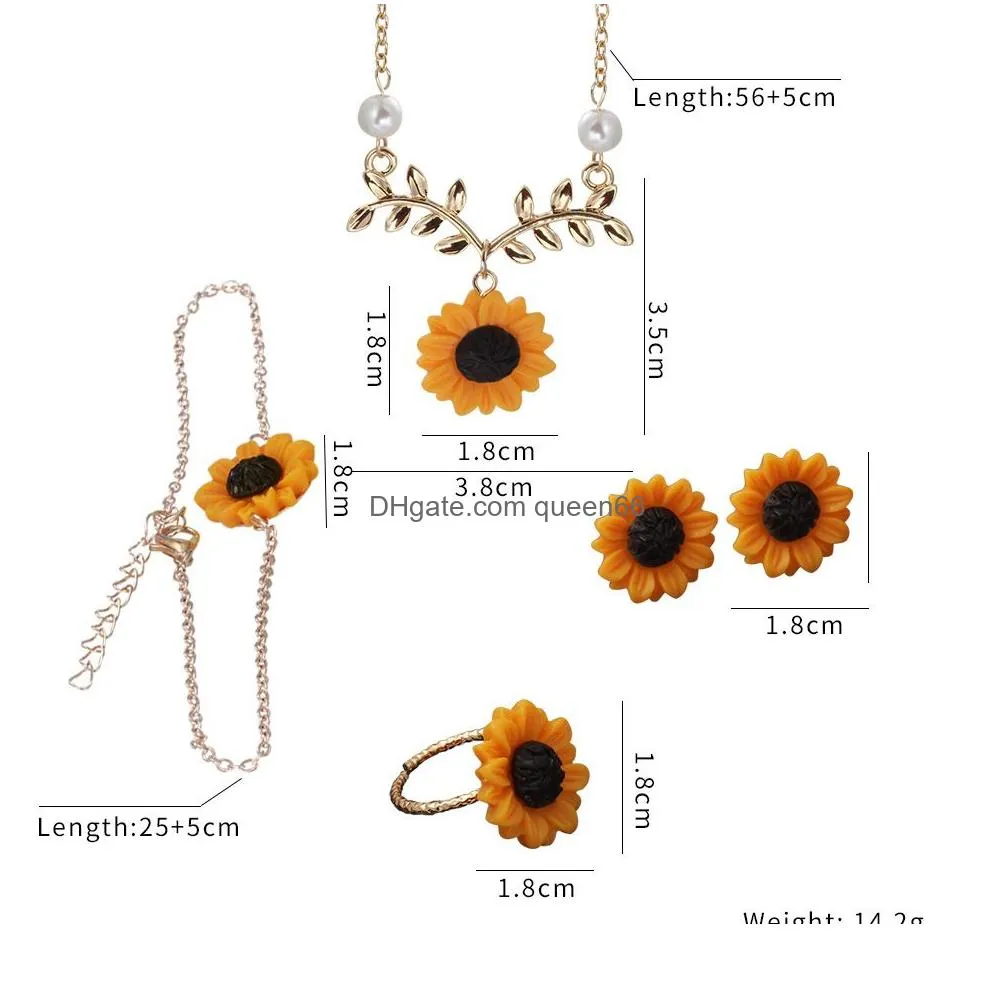 fashion sunflower jewelry sets for women creative sunflower pendant necklace earrings bracelet ring party wedding jewelry