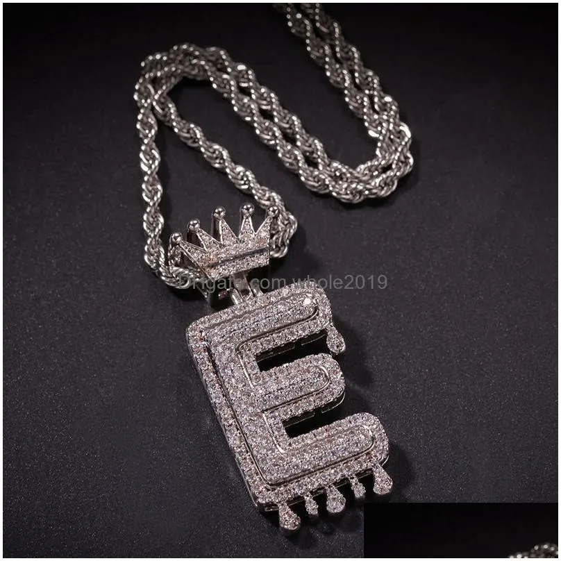 az custom name bubble letters necklaces mens fashion hip hop jewelry iced out gold silver crown initial letter pendant necklace