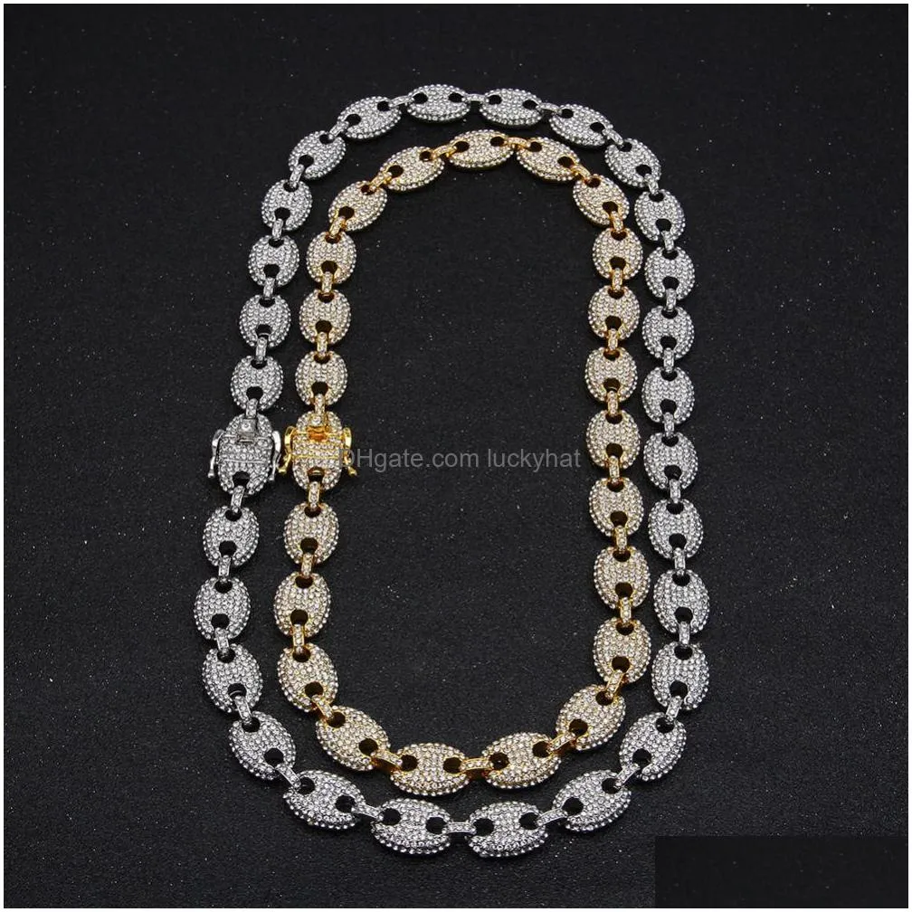 alloy rhinestone hip hop necklace iced out cz coffee bean pig nose charm link choker chain bling jewelry necklaces or bracelets for
