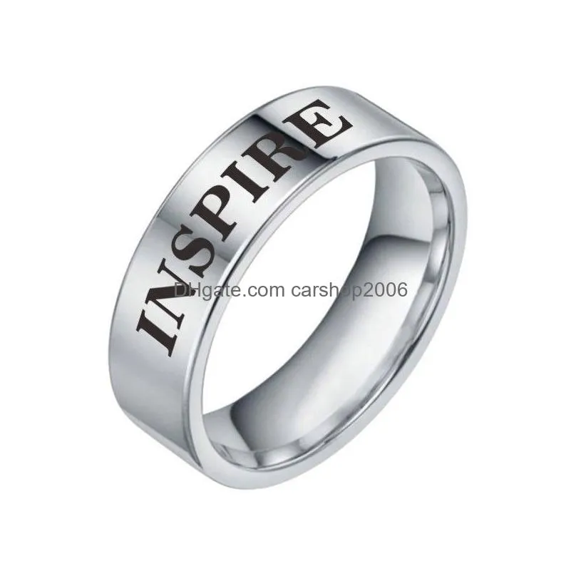 creative hope /lucky/ wish/ dream/ inspire/ love/ believe/ always/ blessed english letter ring stainless steel inspirational quote