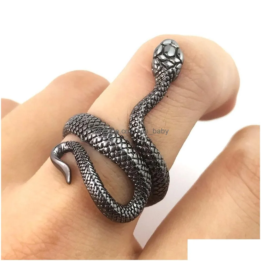 1 piece european est retro punk exaggerated spirit snake ring fashion personality stereoscopic opening adjustable rings jewelry