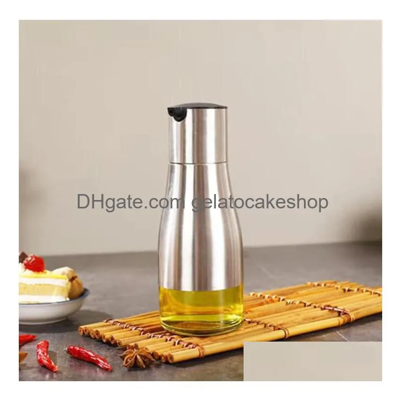 functional olive oil tools bottle soy sauce vinegar seasoning storage can glass bottom 304 stainless steel body kitchen cooking