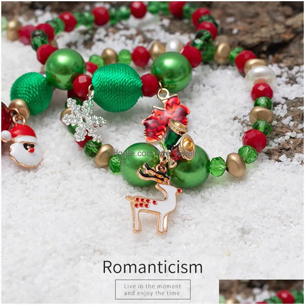 colorful crystal beads christmas charm braided chain bracelet for women men snowflake stanta xmas adjustable friendship bracelets happy year