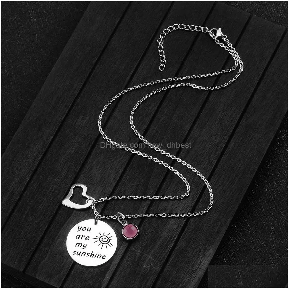 high quality you are my sunshine 12 color birthstone heart charm necklace for women girls silver plating chain necklace fashion jewelry