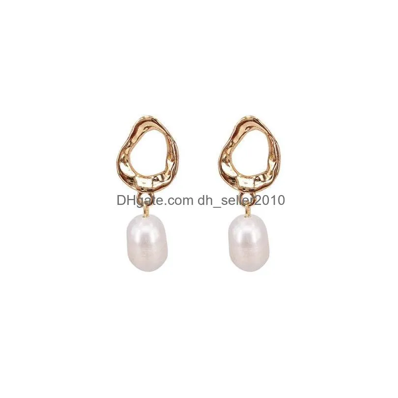 fashion earrings for women handmade metal natural profiled pearl earrings girls temperament party wedding geometric jewelry