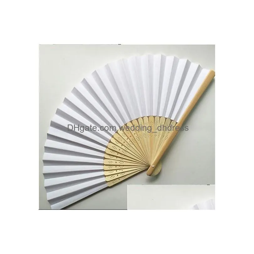 paper hand fans white chinese fan wedding bridal dance accessories 21cm home decorations hollow wood holding fan wfs006