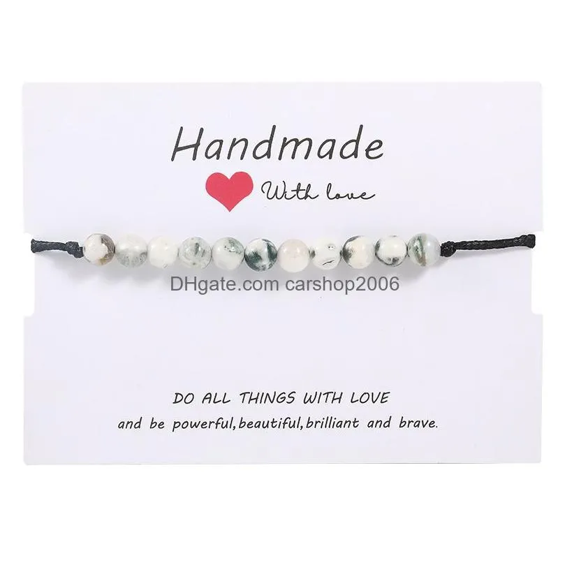  6mm natural stone beads bracelet for men women handmade braided wax rope chakra energy bracelet fashion jewelry gift