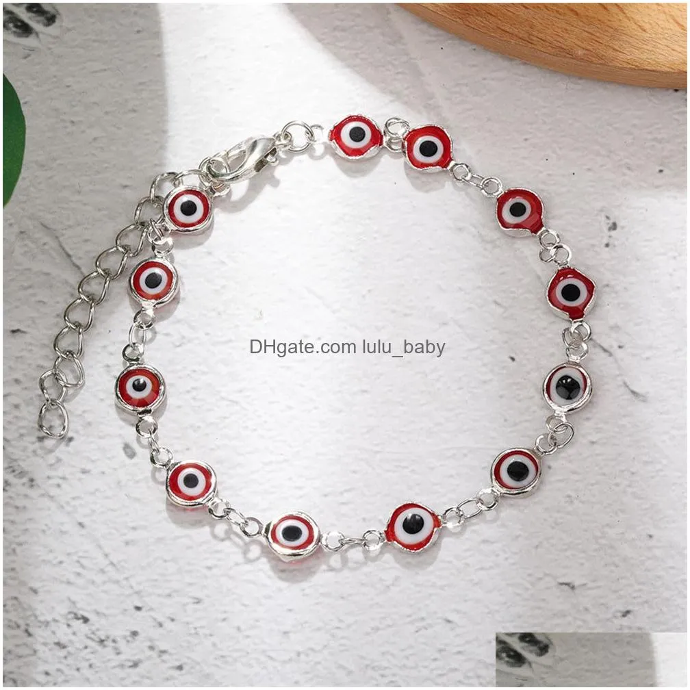 turkish eye copper metal chain bracelets for women silver color round evil eyes enamel bracelet on the hand 19cm long bulk items