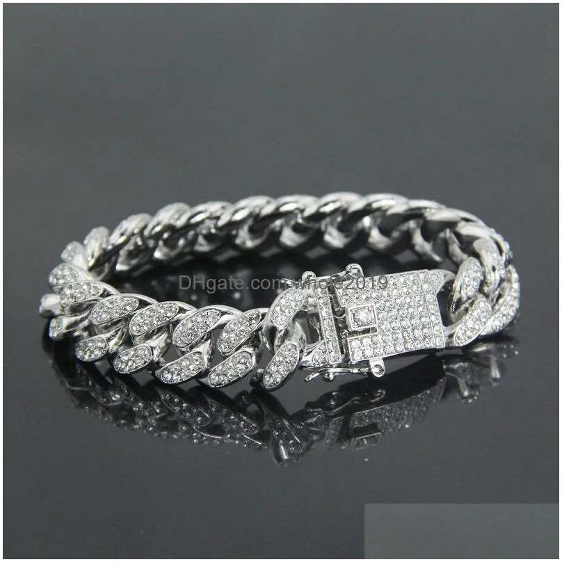 new hip hop gold mens simulated diamond bracelets jewelry fashion iced out  cuban link chain bracelet
