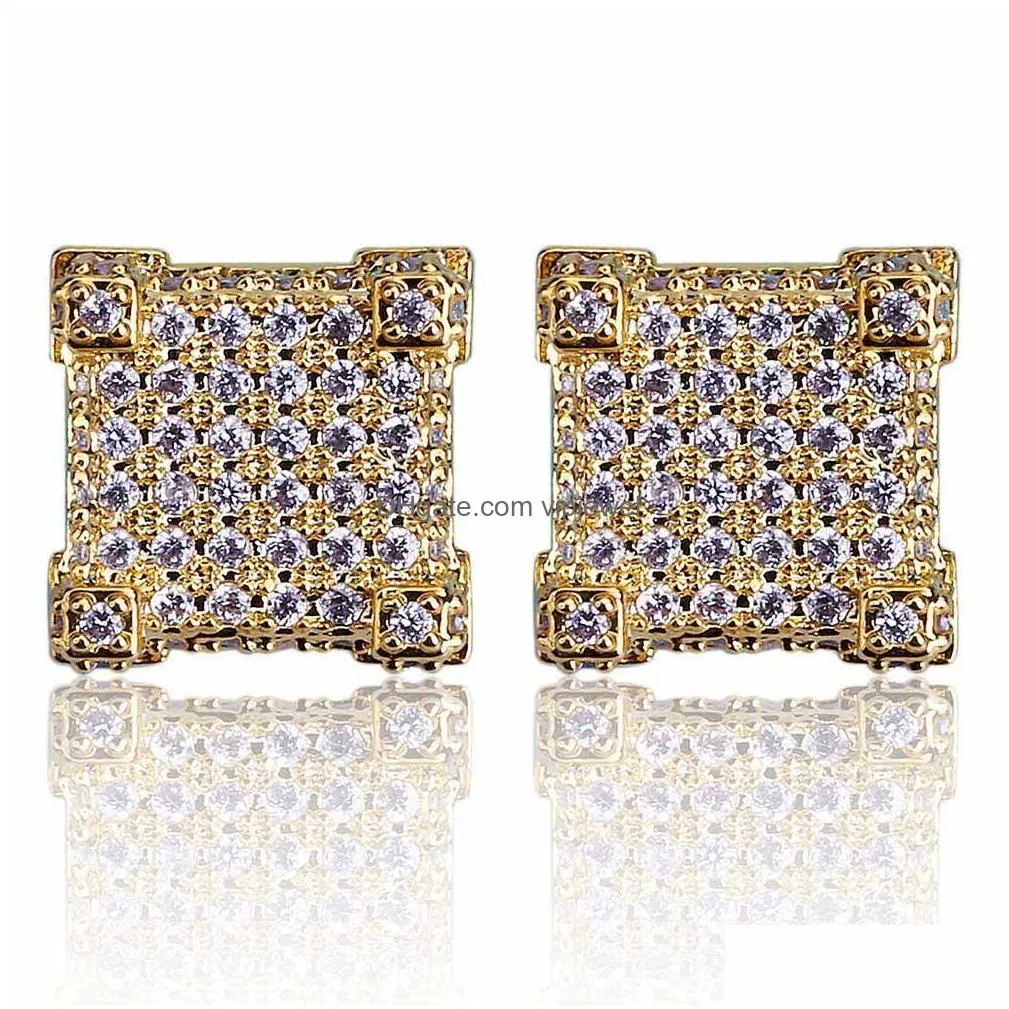  fashion earrings for mens bling diamond cz gold stud earring hip hop jewelry