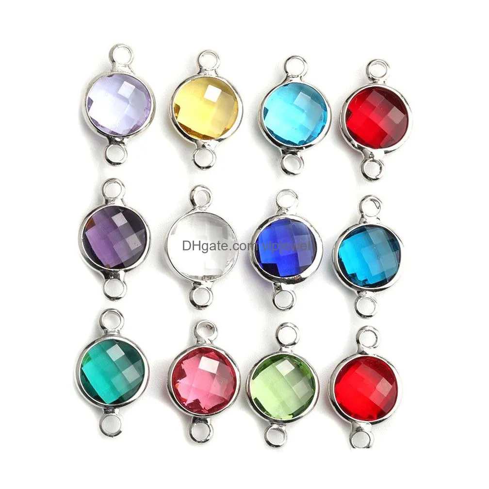 12 month 8mm stainless steel birthstone charms for bacelets necklace diy colorful jewelry making glass crystal silver plated accessories wholesale