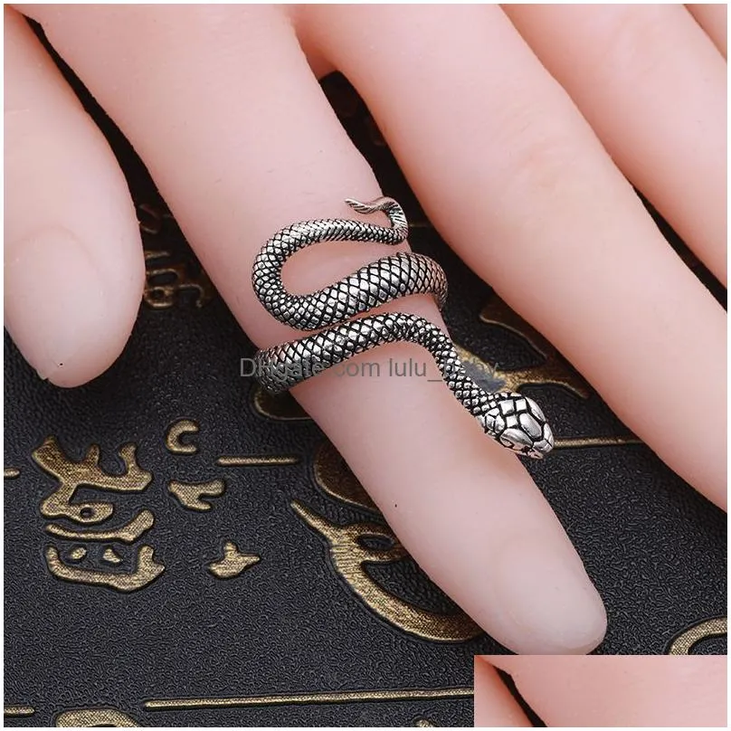 1 piece european est retro punk exaggerated spirit snake ring fashion personality stereoscopic opening adjustable rings jewelry