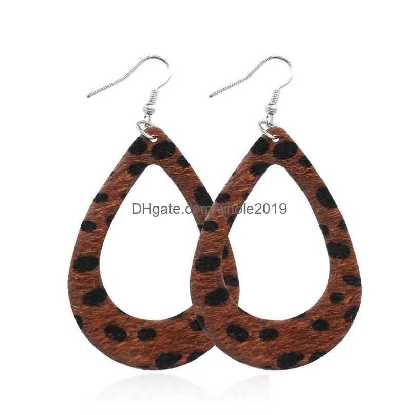 fashion handmade light weight leather earrings for women bohemian earrings creative teardrop leaf leopard earrings party jewelry
