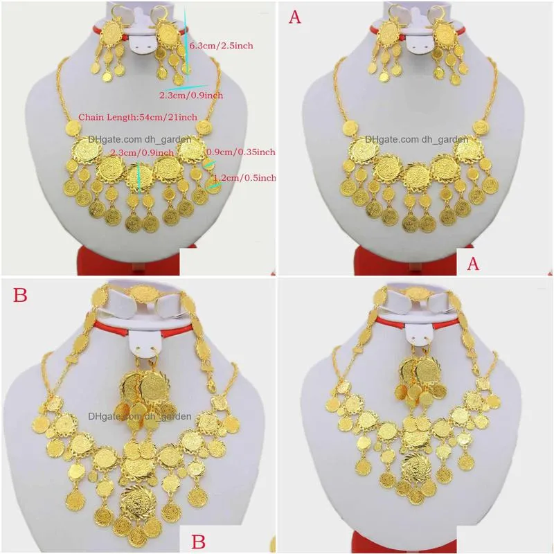 necklace earrings set arab coin jewelry women gold color necklace/earrig/bracelet muslim