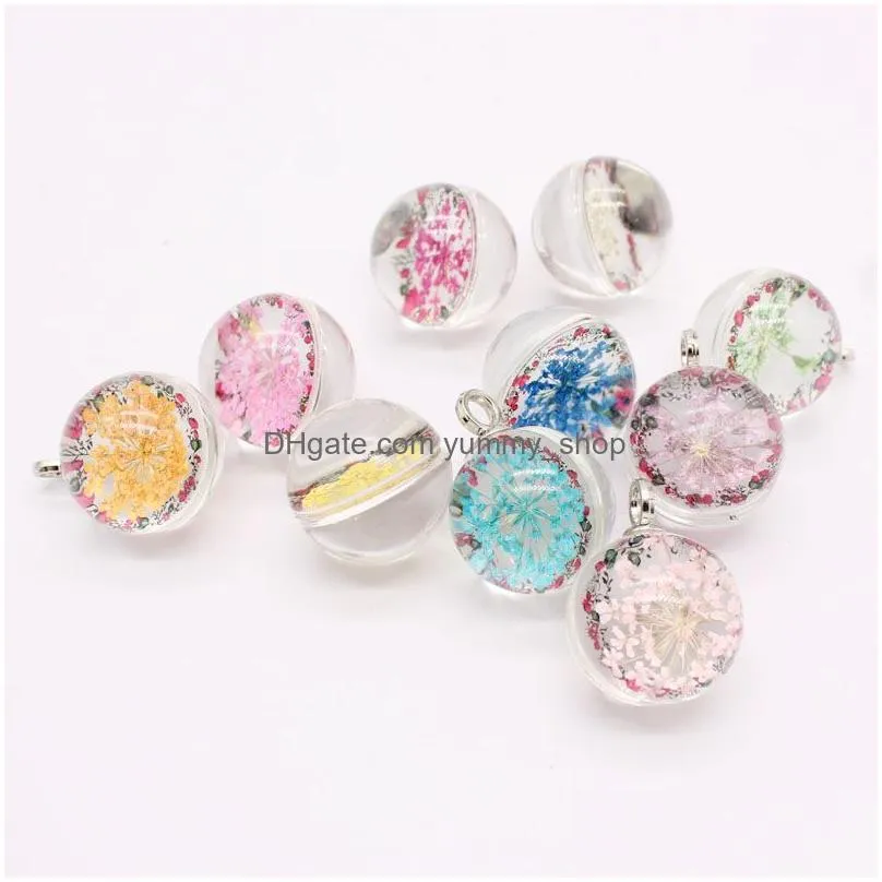 unique design ball shape 20mm dried flower glass pendant charm for necklace earring harajuku style transparent diy jewelry charm