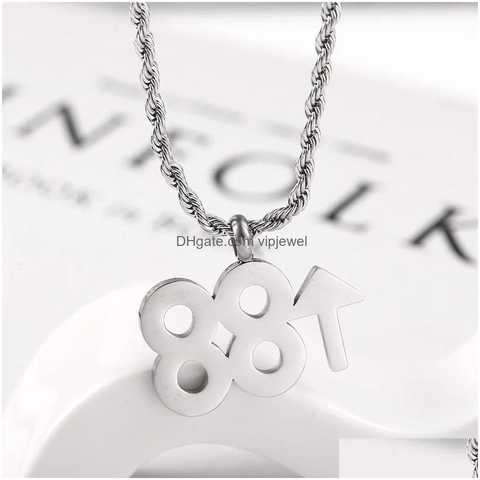 fashion designer 88 up rising pendant necklace hiphop gold silve long chain titanium steel number necklace personality for men