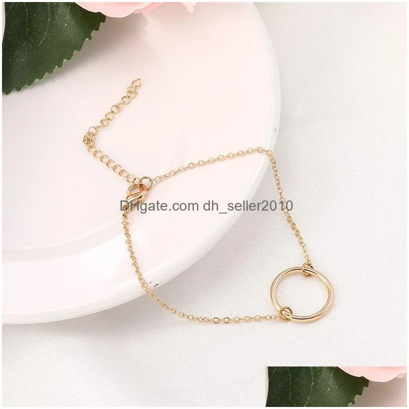 fashion double circle charm bracelet for women handmade round ring gold silver copper chain link braceletspersonality party jewelry