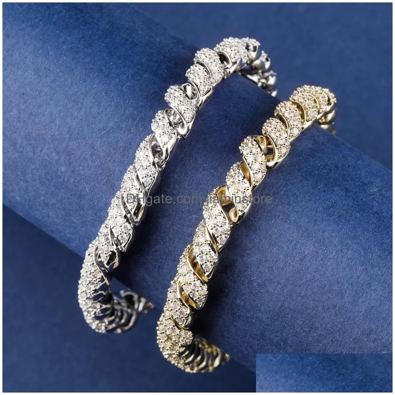 14mm iced out cubic zircon cuban link rope bracelet real plated gold silver color personality hip hop jewelry