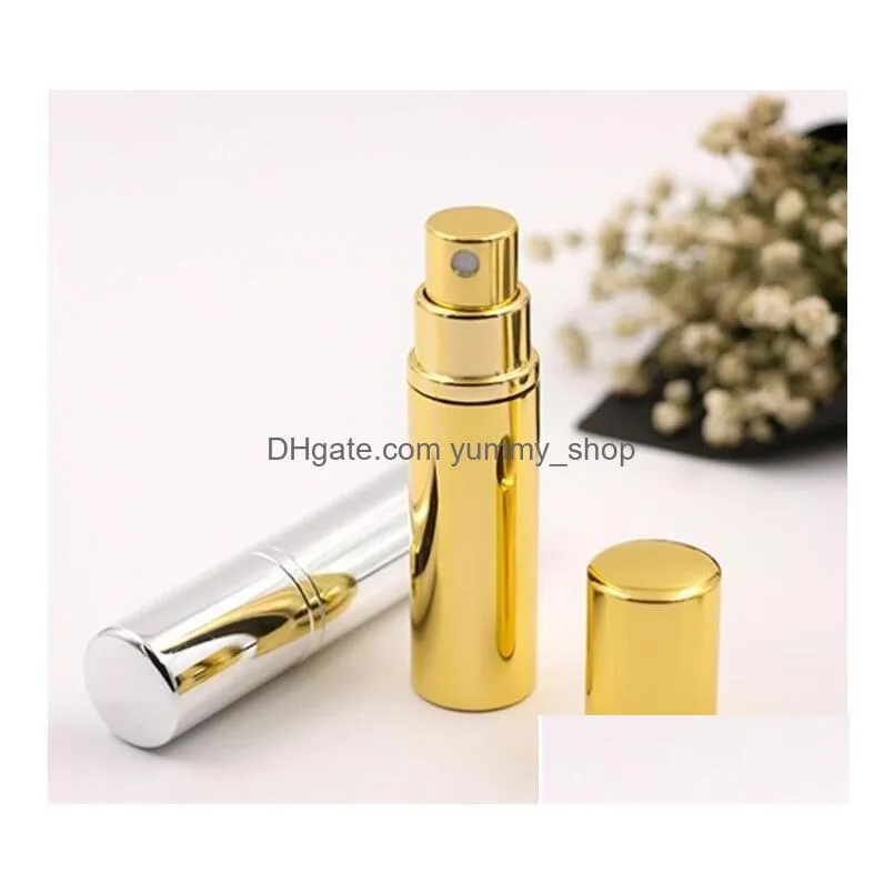 brilliant gold silver 5ml refillable portable mini perfume bottle traveler aluminum spray atomizer empty parfum container