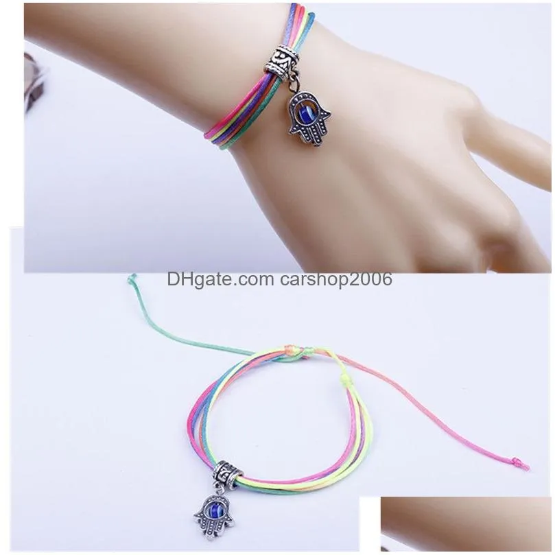 creative turkish blue eyes bracelets for women handmade colorful rope fatima hand palm bracelet charm bracelet jewelry