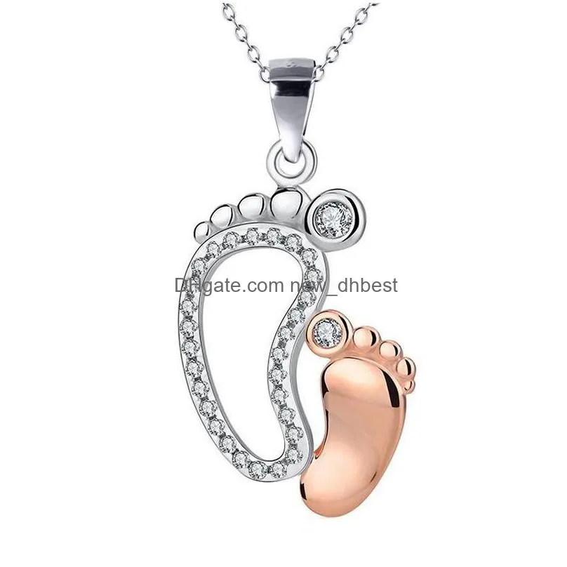 fashion baby birthday foot necklace copper shining cute cubic zircon pendant mothers day family jewelry holiday gifts