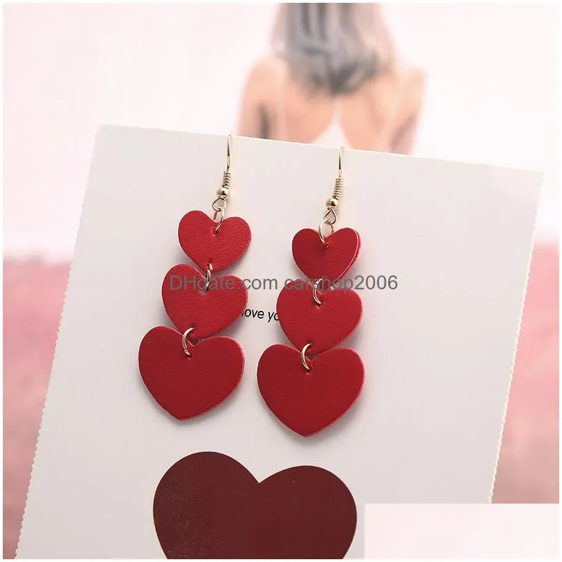 2020 fashion pu faux leather earrings for women boho 6 colors heart shape double side dangle long earrings party jewelry christmas