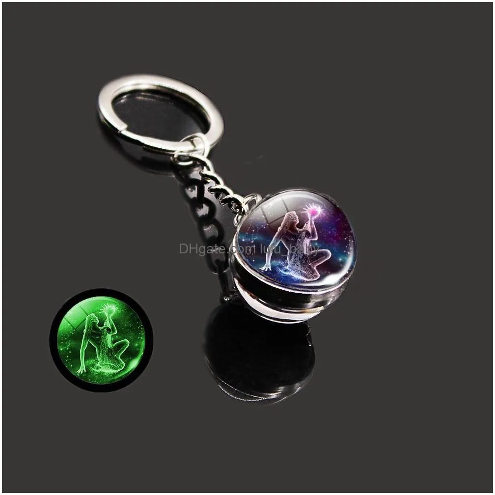  est 12 constellation key ring starry sky luminous keychain time stone glass ball key chain accessories pendant keyring gifts bulk