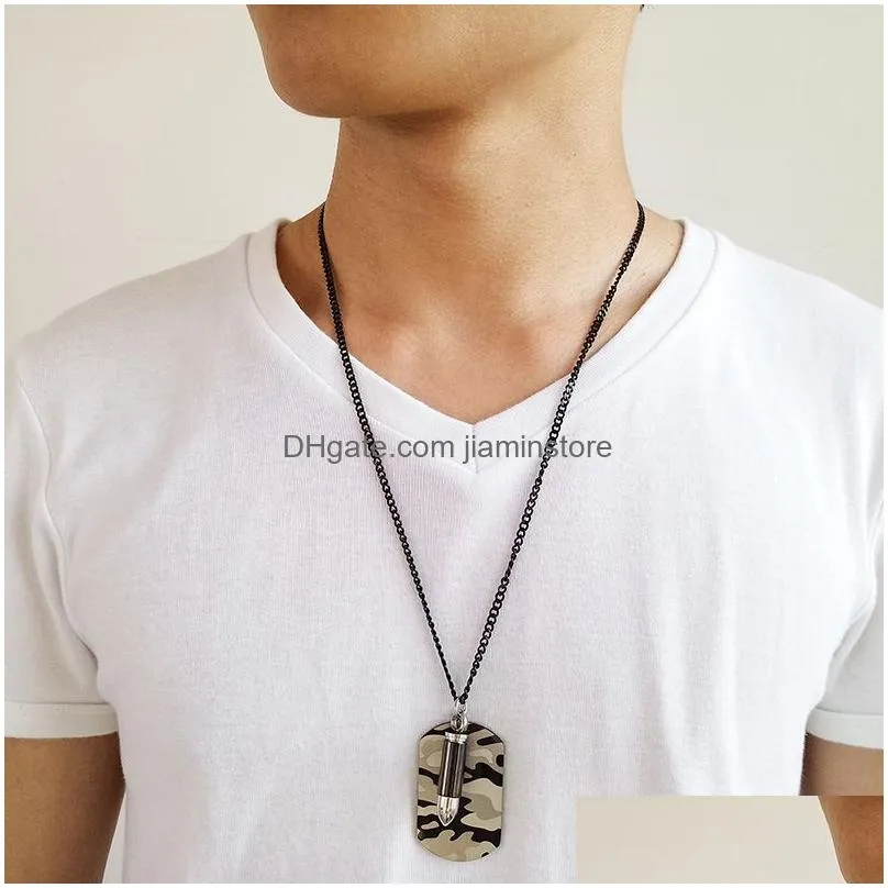 camouflage military tag necklace for men military fans high quality stainless steel air force navy warrior bullet pendant necklace