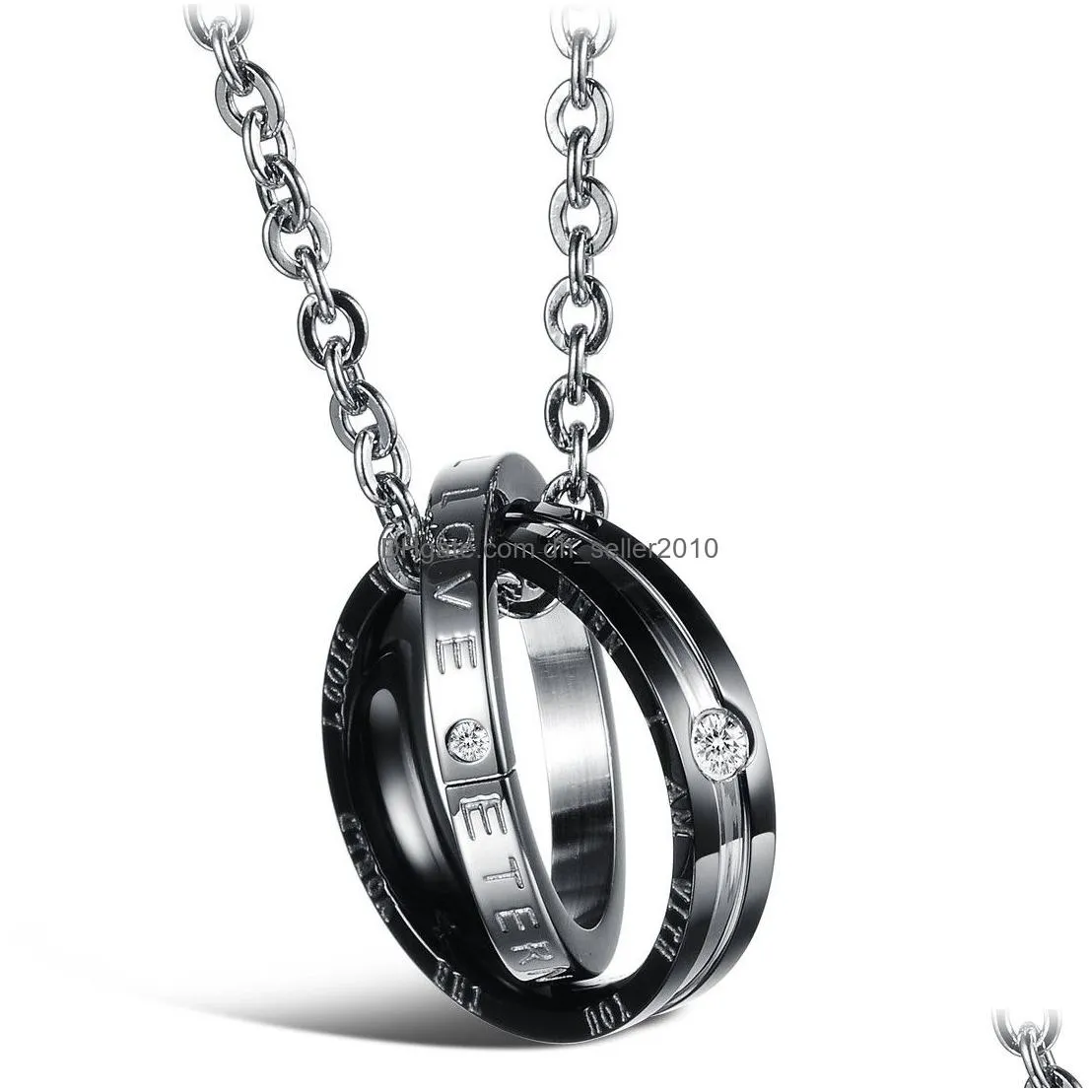 eternal crystal round ring pendant necklace stainless steel couple necklace for women men wedding romantic valentines day love gift
