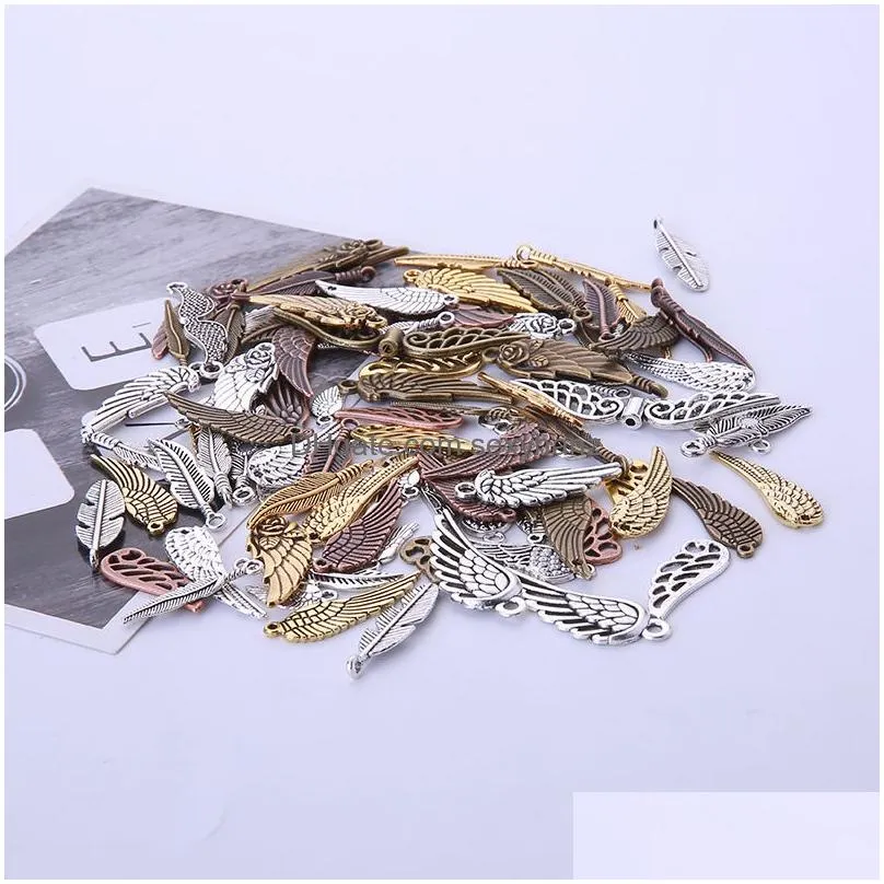 100pcs retro angel wings leaf feather bracelet earrings necklace pendant diy jewelry accessories mobile phone decoration