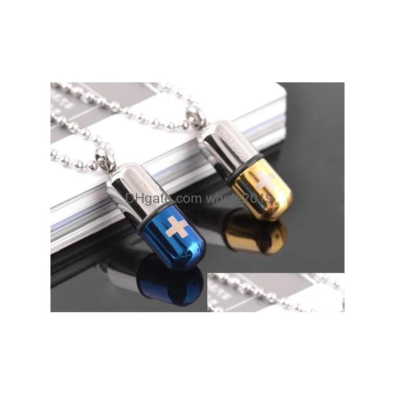 creative can open pill capsule pendant necklace fashion stainless steel cross necklace for women and men charm couple jewelry