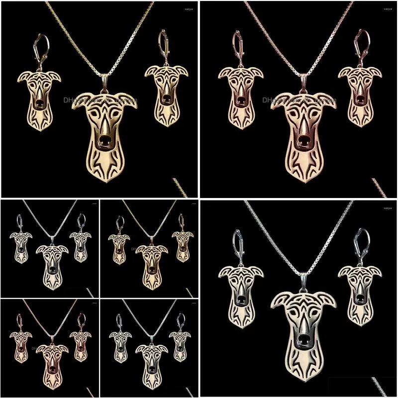 necklace earrings set womens alloy greyhound jewelry lovers pet dog