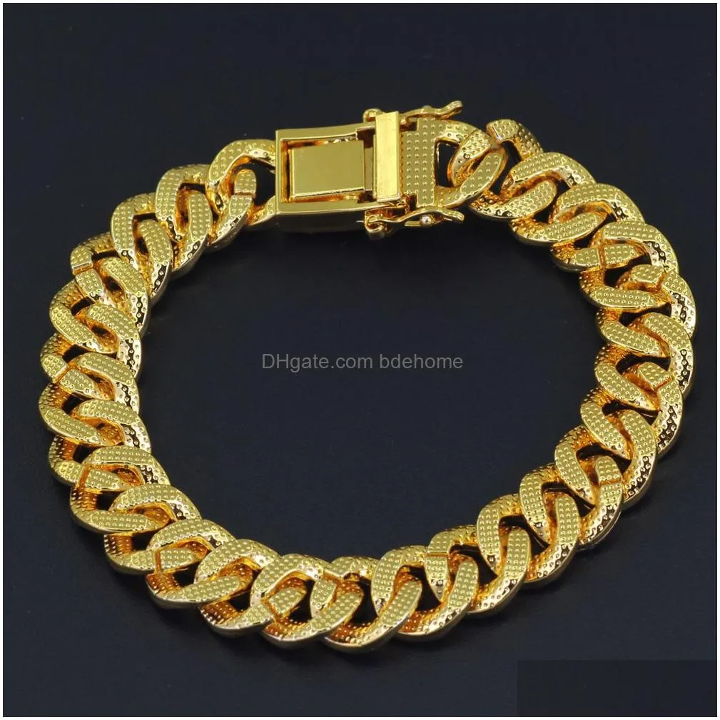 12mm mens  cuban link chains gold silver diamond iced out hip hop cz bracelet mens simulated bling rhinestones bracelets