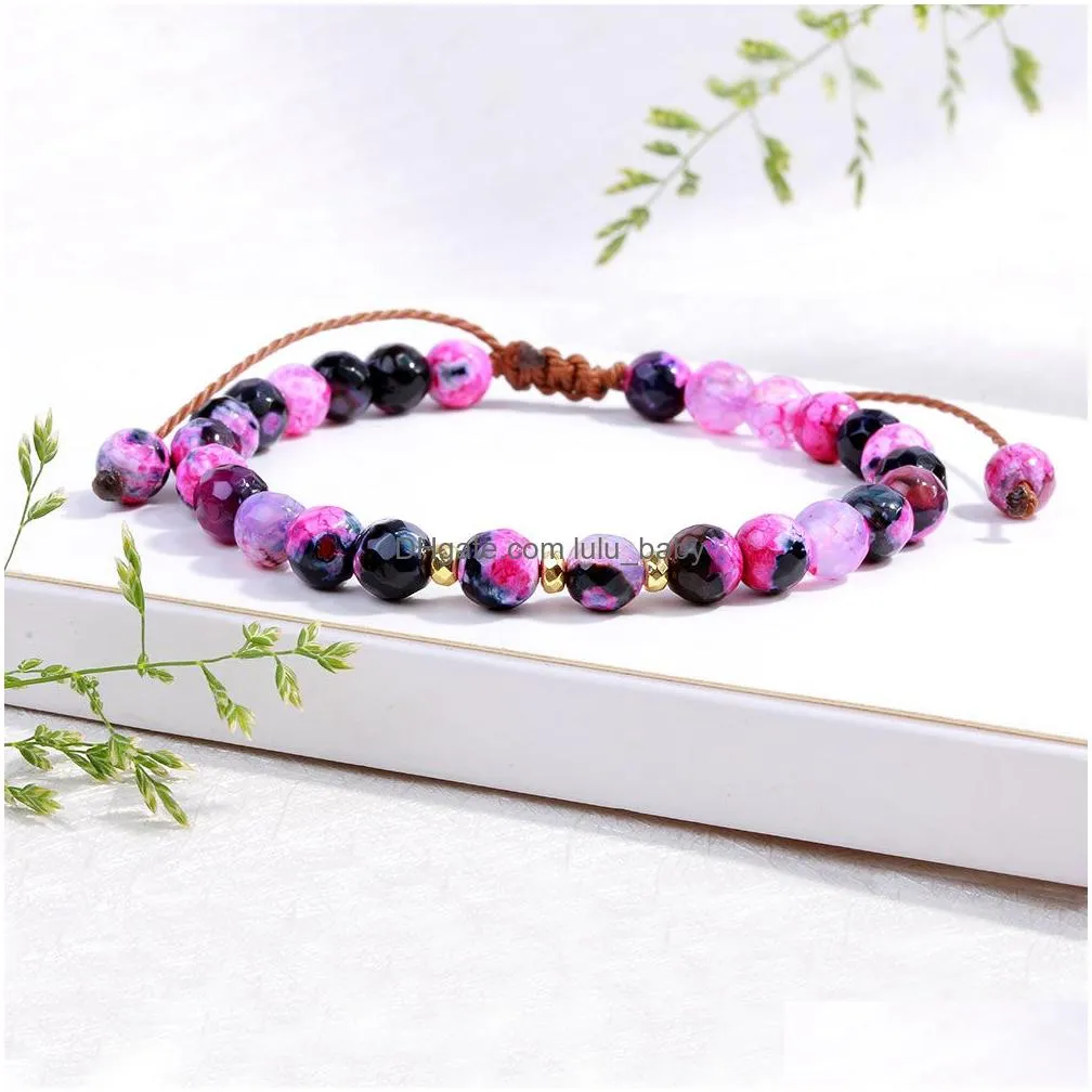 adjustable 6mm natural stone beaded strands bracelet friends lover gifts handmade braided bangles for women men jewelry healing yogo