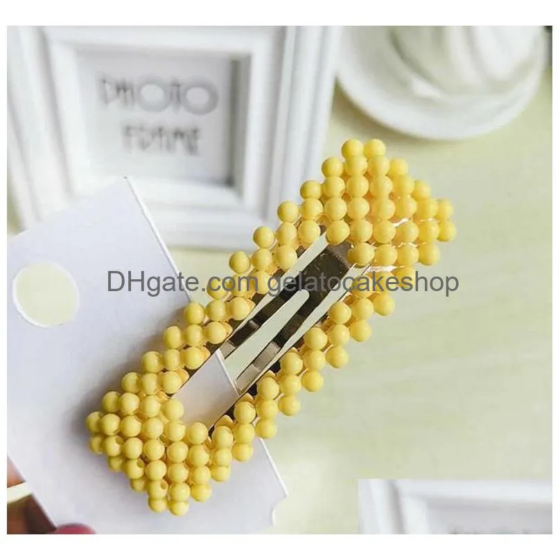 fashion girls pearl hairs clips cute colorful hairpins classic kids beaded barrettes party princess hair accessory