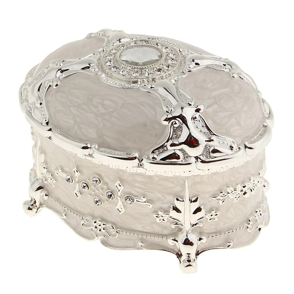 Retro Enamel European Style Oval Trinket Chest Jewelry Box Organizer Holder