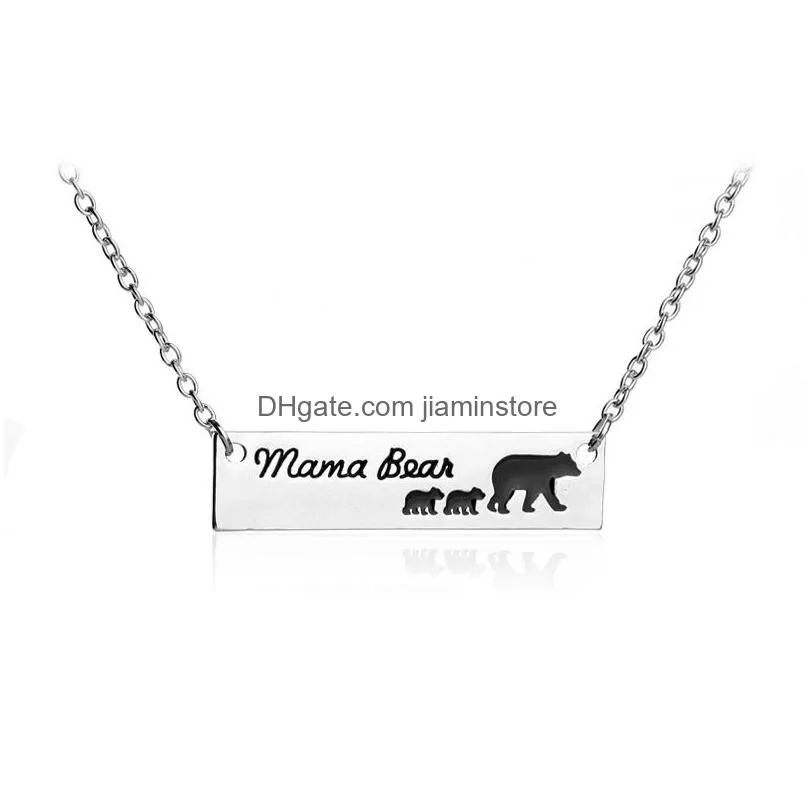 sale bear mom children pet tag pendant necklace for women cute silver plating chain necklace fashion family jewelry gift