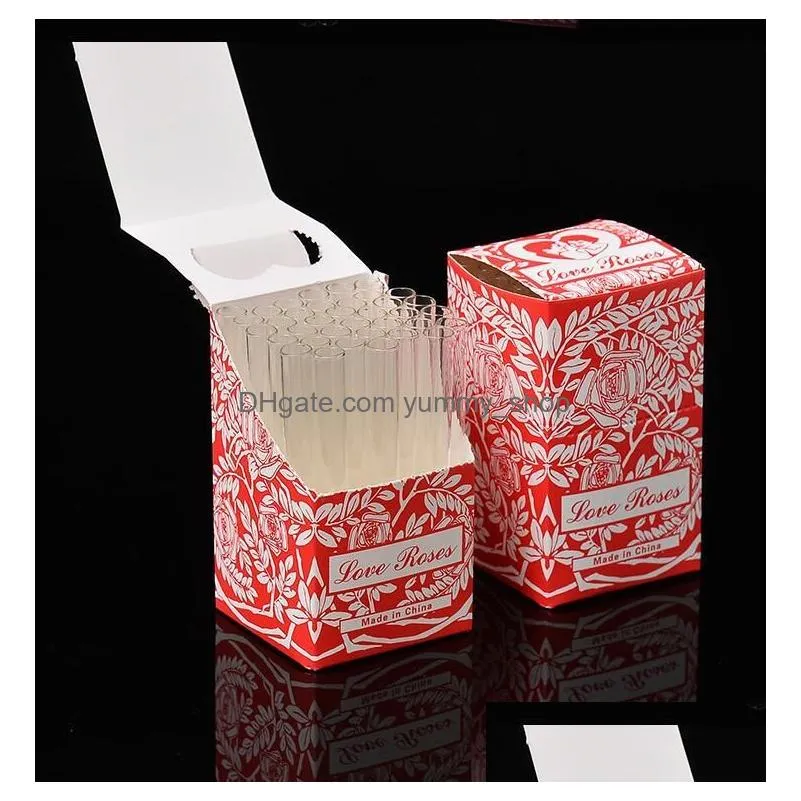 love rose glass tube with plastic flower inside 36pcs in one box glass smoke pipe tobacco pipe smoke accessory