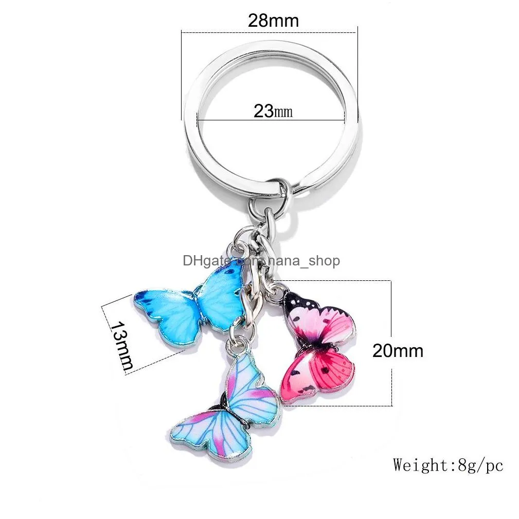 new colorful enamel butterfly keychain insects car key women bag accessories jewelry gifts fashion keyring charms jewellery making