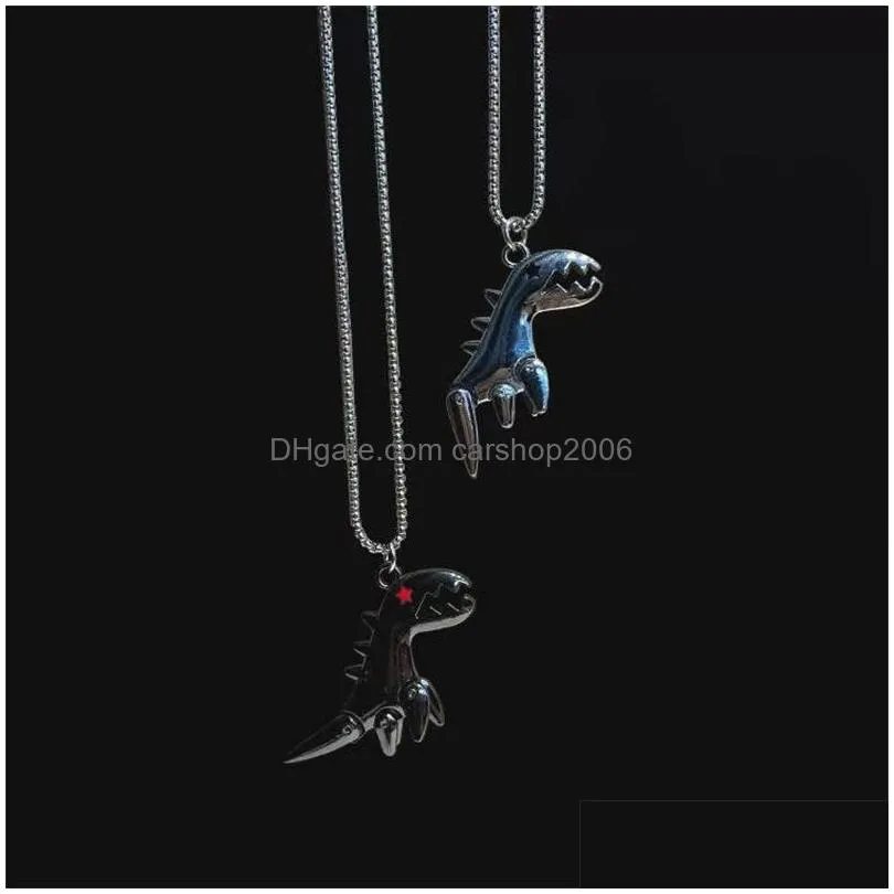 fashion hiphop dinosaur pendant necklaces for men women creative silve black stainless steel chain necklace jewelry gift