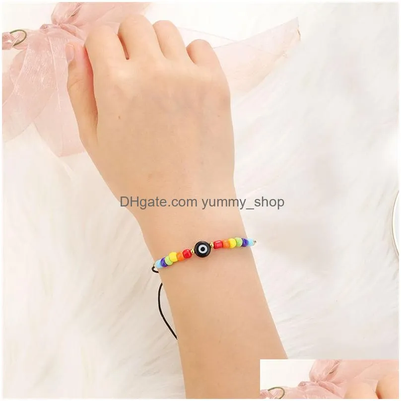 handmade rainbow chain mini beads charm bracelets red thread evil blue eyes rope bracelet for women girls fashion friendship gifts