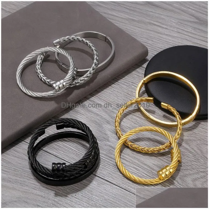 3pcs/set roman numeral mens bracelets stainless steel jewelry hemp rope buckle open bangles gold pulseira bileklik bracelet hip hop